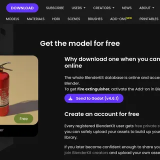 Send to Godot button on BlenderKit Get the model page