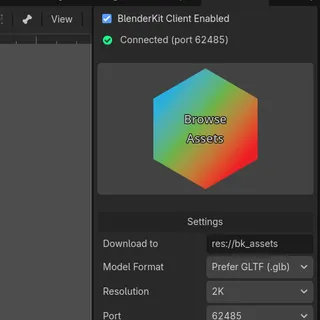 BlenderKit tab in Godot's right dock