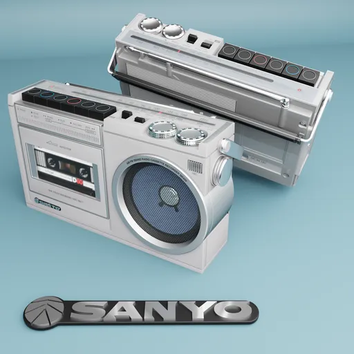 Detailed 3D model of a vintage Sanyo cassette player, perfect for digital scenes in Blender.