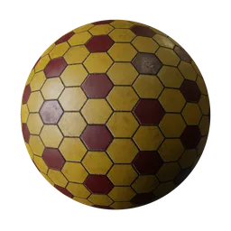 Hexagonal red and orange PBR material texture for 3D modeling and rendering in Blender and other CG applications.