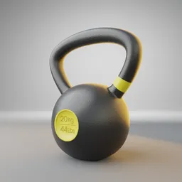 Realistic 3D-rendered kettlebell model with weight inscription, ideal for digital gym setups in Blender 3D.
