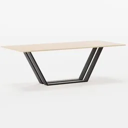 Modern minimalist Blender 3D model of a table with sleek black metal legs and a light wood tabletop.