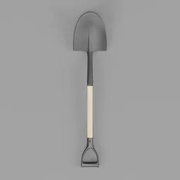 Detailed 3D model of a metal and wood shovel with textured grip optimized for Blender renderings.