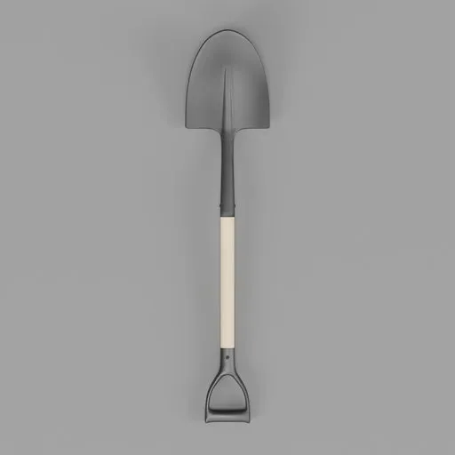 Detailed 3D model of a metal and wood shovel with textured grip optimized for Blender renderings.