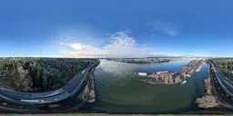 Aerial City River Cloudy Day