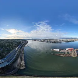 Aerial City River Cloudy Day