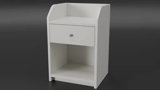 White 3D-rendered nightstand model with drawer, optimized for Blender, ideal for interior design visualization.