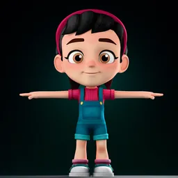 Cartoon Girl Character in Overalls