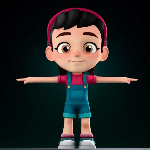 Cartoon Girl Character in Overalls