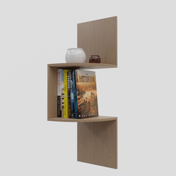 "Corner bookshelf with assorted fiction books and decor, modeled in Blender 3D. Featuring the Greenco 2-Tier Corner Shelf and accent lighting. Perfect for literature enthusiasts and interior design projects."