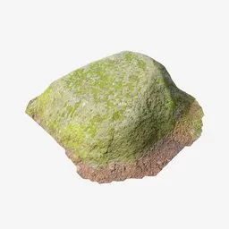 Highly detailed mossy rock 3D model with PBR textures, ideal for leafy forest scenes in Blender.