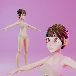 Stylized Cartoon Young Adult Woman – Rigged Base Mesh (Rigify)