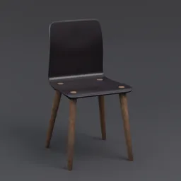 Detailed 3D model of a wooden-legged chair with a dark finish, compatible with Blender for realistic rendering.