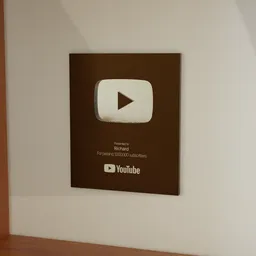 Detailed 3D render of a Gold YouTube Button award for reaching one million subscribers, ideal for Blender 3D projects.