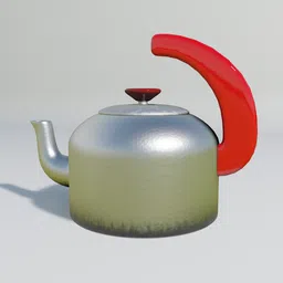 Realistic Blender 3D teapot model with textured surface and vibrant red handle, perfect for 3D kitchen scenes.