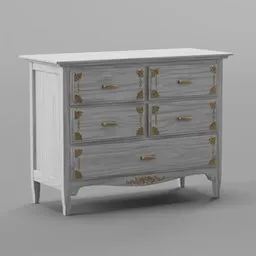 High-quality 3D model of white ornamental locker with intricate drawer details for Blender rendering.