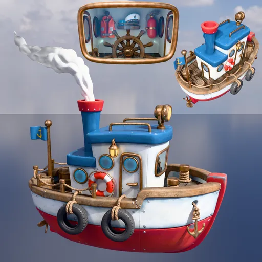 Stylized Cartoon Steamboat (Animated)