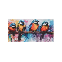 Vibrant 3D model artwork featuring quartet of birds perched, ideal for Blender rendering and design.