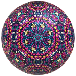 Vibrant PBR Mandala Ceramic Decoration Texture for 3D Apps, with customizable features such as color adjustment and surface effects.