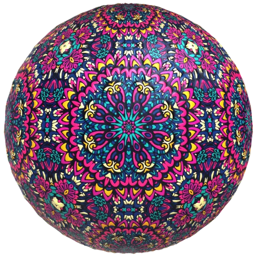 Vibrant PBR Mandala Ceramic Decoration Texture for 3D Apps, with customizable features such as color adjustment and surface effects.