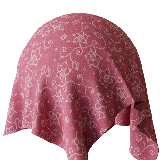 High-resolution PBR red fabric with floral pattern for 3D Blender material library.
