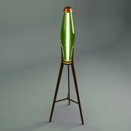 Detailed 3D model of a stylish floor lamp with green diffuser and wooden legs, featuring advanced lighting controls.