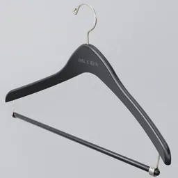 High-detail 3D rendering of a black suit hanger with metal hook for Blender modeling and wardrobe designs.