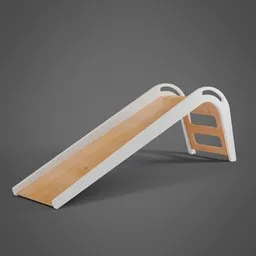 "Wooden slide for children - a white product design render of a wooden slide for kids, accessible to disabled individuals. Created in 2019, this 3D model in Blender 3D features a sloped street, infrared color scheme, and is perfect for joy-filled platform and side-scrolling games."