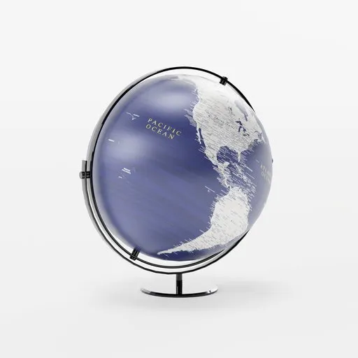 Stylized blue and white 3D globe model on stand, detailed textures suitable for Blender 3D projects.