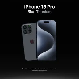 3D model render of the anticipated iPhone 15 Pro in Blue Titanium, showcasing advanced cameras and sleek design.
