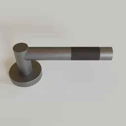 "3D model of a lever handle - R1020-CN-SN for Blender 3D. This door lever features a short recess leather grip in chocolate with a satin nickel metal finish. Its barrel short stitch design and round rose add a touch of elegance. Explore this versatile 3D model for your Blender projects."