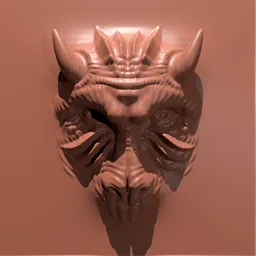 3D Blender sculpting brush for creating a detailed horned wolf emblem on model surfaces