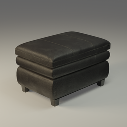 Realistic 3D model of a modern, black leather pouf with detailed textures suitable for Blender rendering.