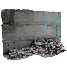 Debris of bricks and a wall