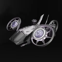 "Explore the future with a sci-fi war drone 3D model for Blender 3D. This hovering drone features a gradient black to purple color scheme and is inspired by Kalervo Palsa. Perfect for futuristic designs and projects."