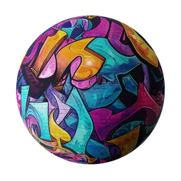 High-resolution vibrant graffiti art on brick texture for Blender 3D PBR material use.