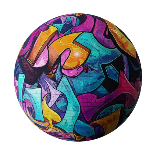 High-resolution vibrant graffiti art on brick texture for Blender 3D PBR material use.