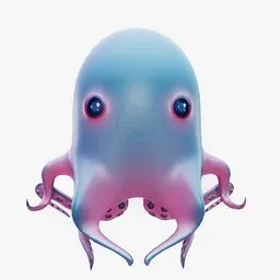 "Rigged blue octopus 3D model for Blender 3D. Cute and photorealistic creature with trendy rave makeup and two eyes. Perfect for monster and creature designs."