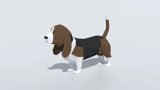 Detailed low poly basset hound 3D model with separate eye mesh, optimized for Blender renderings and CG visualizations.