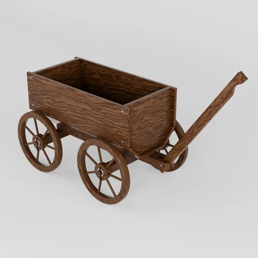 Realistic fir wood wagon planter 3D model, weather-resistant texture, ideal for Blender garden scenes.