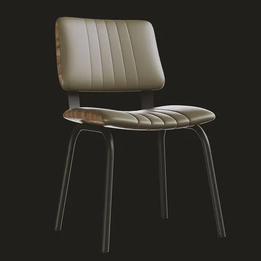 3D Blender model of a modern chair with a soft green leather seat, wooden backrest, and black legs.