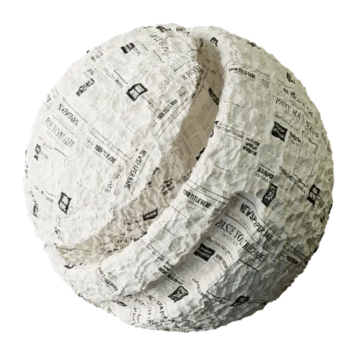 Highly customizable crumpled newspaper texture for PBR material in Blender 3D, with adjustable color, scale, and displacement settings.