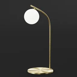 Elegant brass curved 3D model of a table lamp with a globe shade, suitable for high-end interior renderings in Blender.