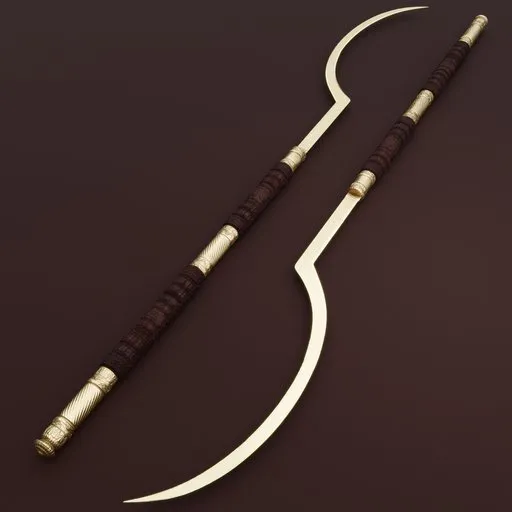 Highly detailed gold and leather polearm 3D model, crafted in Blender, ZBrush, Substance Painter.