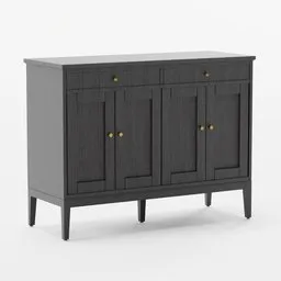 "3D model of Idanas IKEA hall cabinet in black, featuring three doors and a drawer. Designed in Blender 3D software, with attractive feminine curves and sleek round shapes inspired by Erlund Hudson. High polygon and based on measurements from Latvia's IKEA website."
