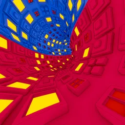 Vibrant 3D torus tunnel scene with customizable textures and lighting, suitable for creative projects.