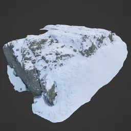 Detailed 3D model of a snowy rock formation, ideal for Blender winter scenes and landscapes.