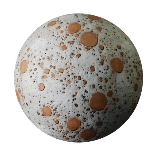 High-resolution PBR corroded metal material with orange rust spots for 3D modeling in Blender and other software.