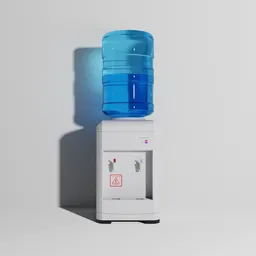 "Office Storage Water Dispenser 3D Model for Blender 3D - Hot and cold water dispenser with blue bottle on top. Perfect for office use. Animated and rendered with Redshift and Octane."