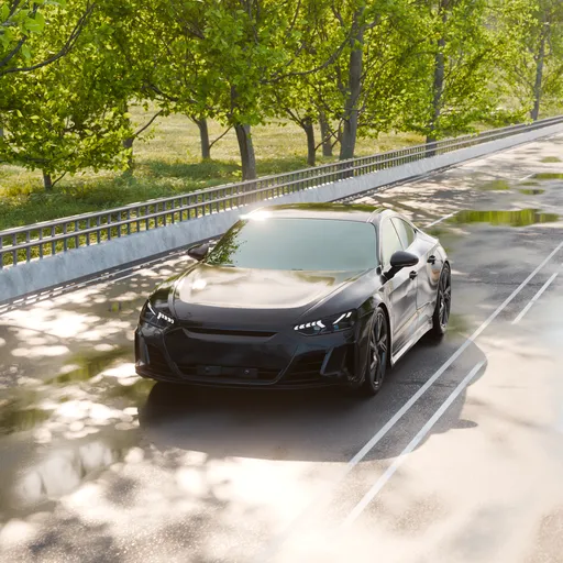 Forest Road Scene with Sports Car